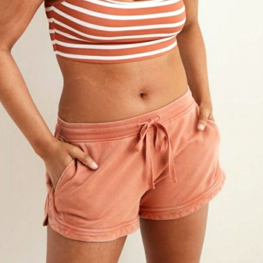 Aerie women's Sunwashed Desert Shorts M 6 8 pink peach tan pull on knit low rise